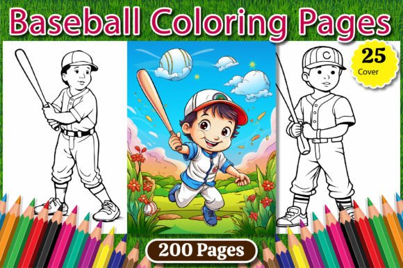 200 Baseball Coloring Pages for Kids Kdp