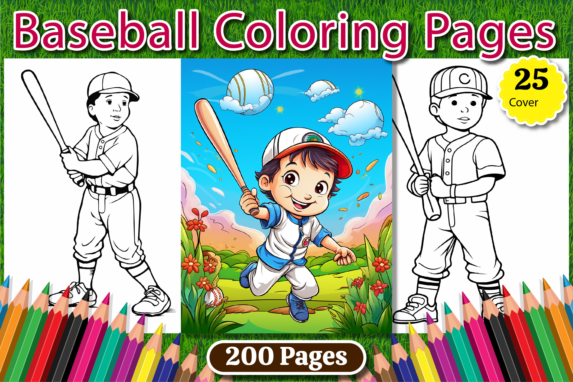 200 Baseball Coloring Pages for Kids Kdp