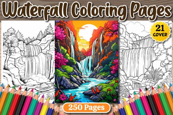 250 Waterfall Coloring Pages for Adults