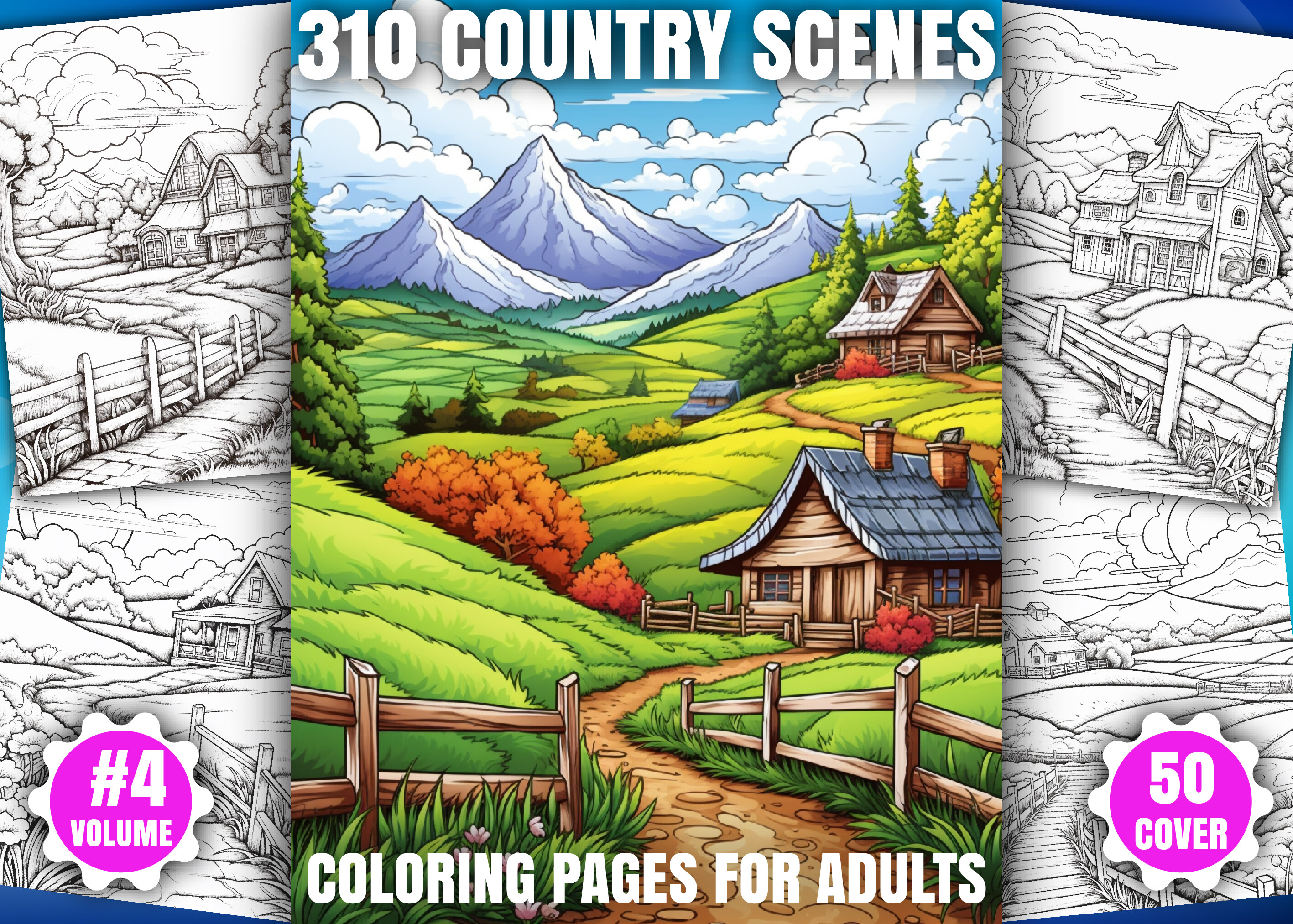 310 Country Scenes Coloring Pages - KDP