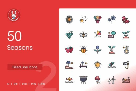 50 Seasons Filled Line Icons