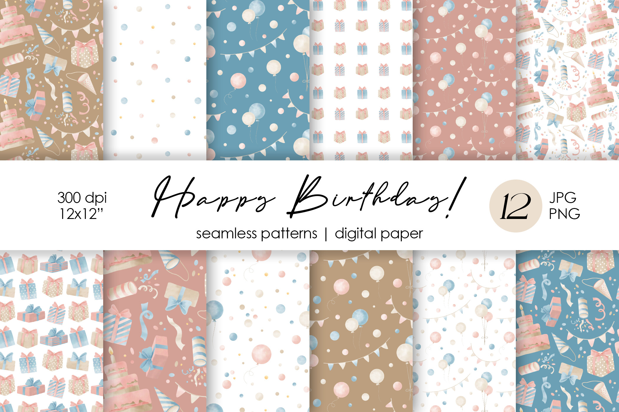 Happy Birthday Seamless Patterns Set