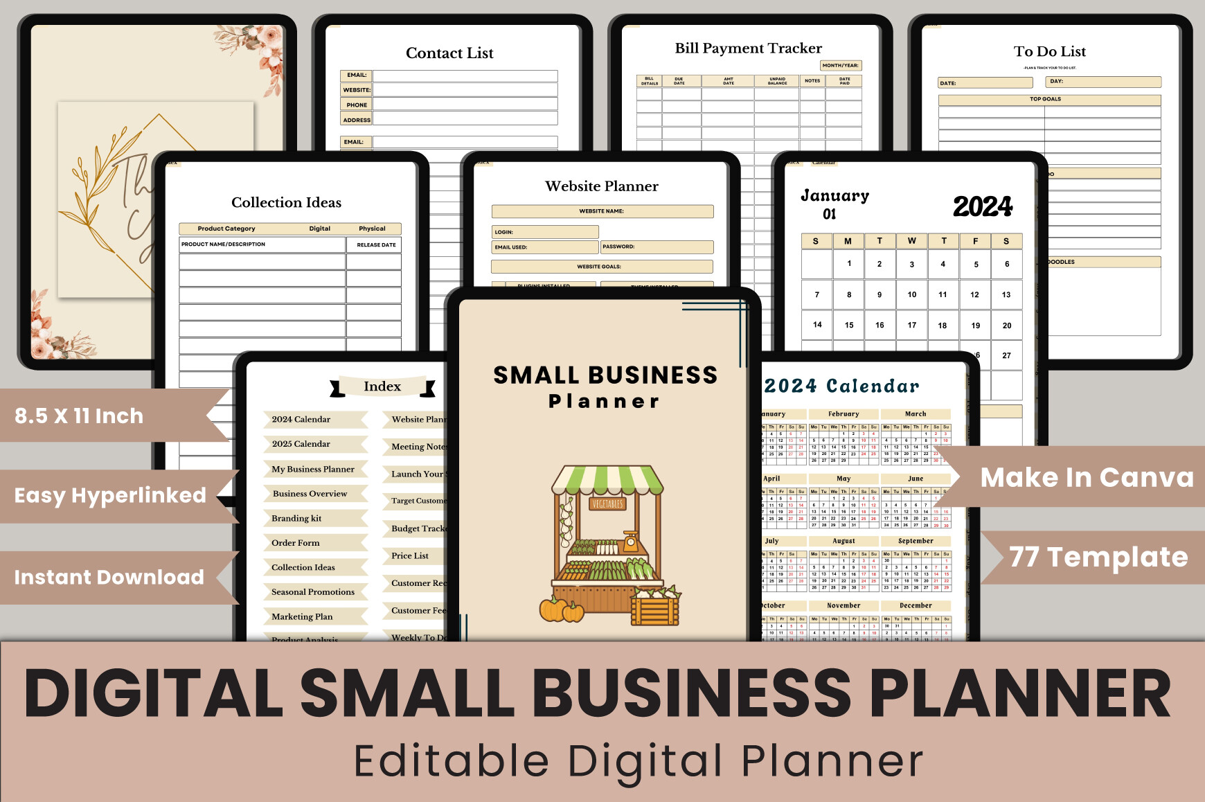 Hyperlinked Small Business Planner Canva