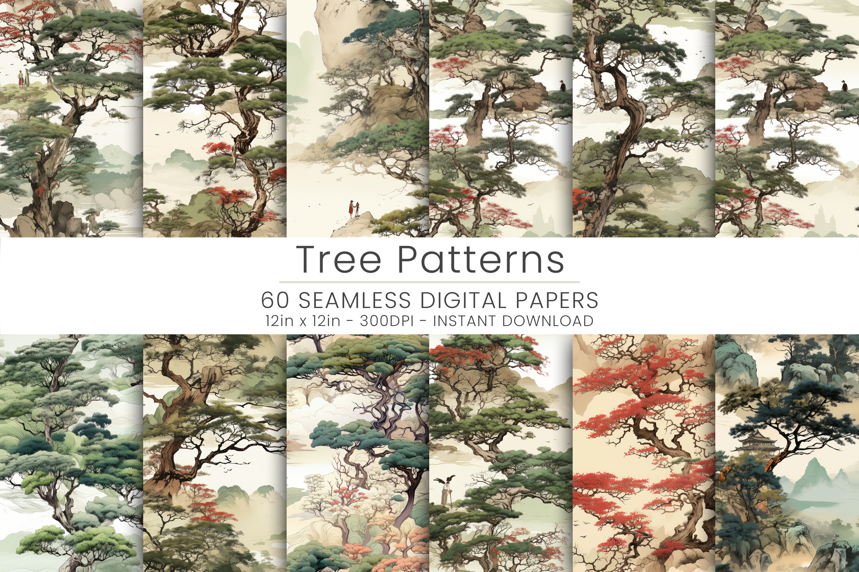 Tree Pattern Digital Paper Graphic by MettoDigitalPaperArt · Creative ...