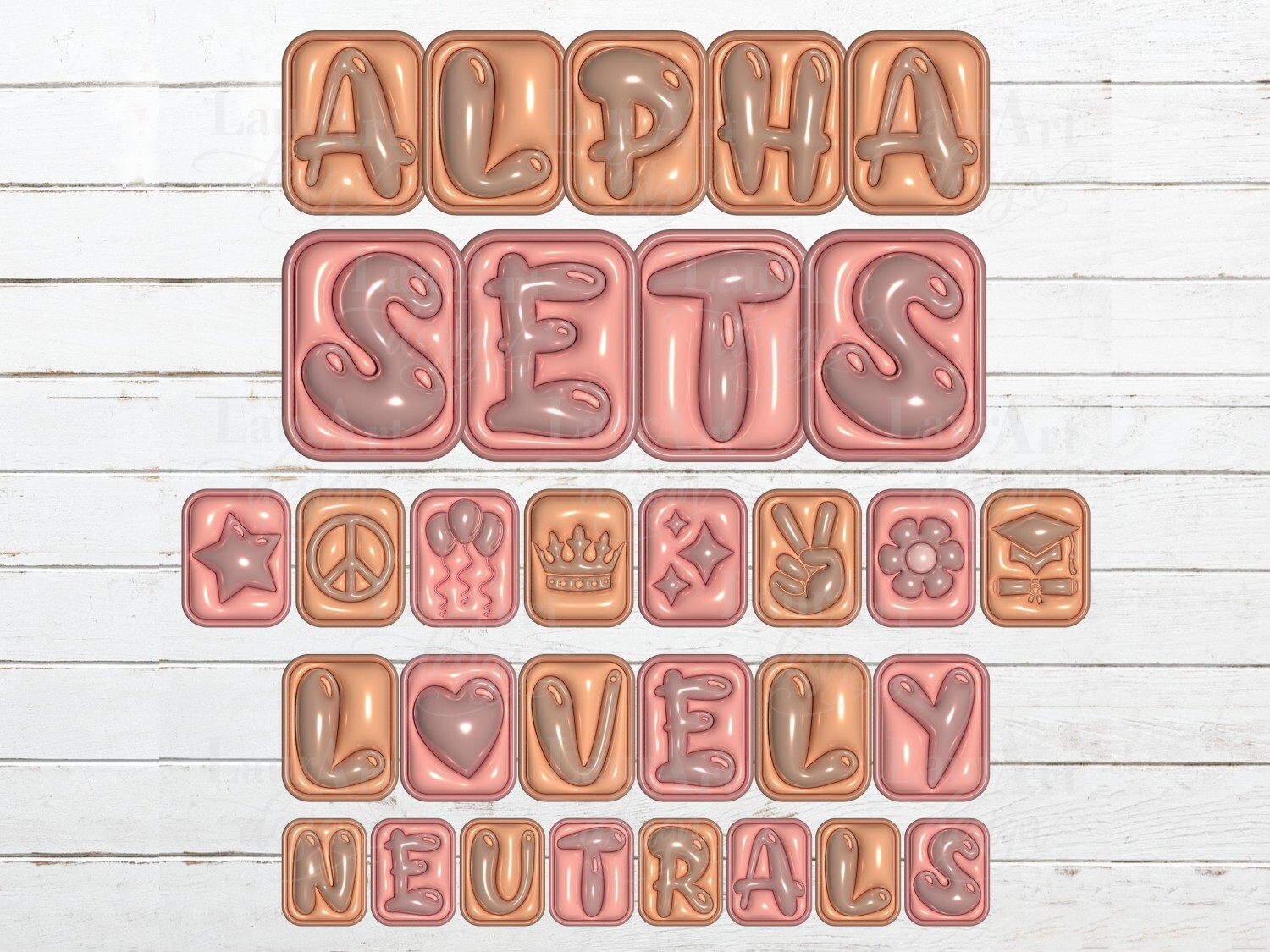 3D Inflated Alphabet Set Pink Beige Puff