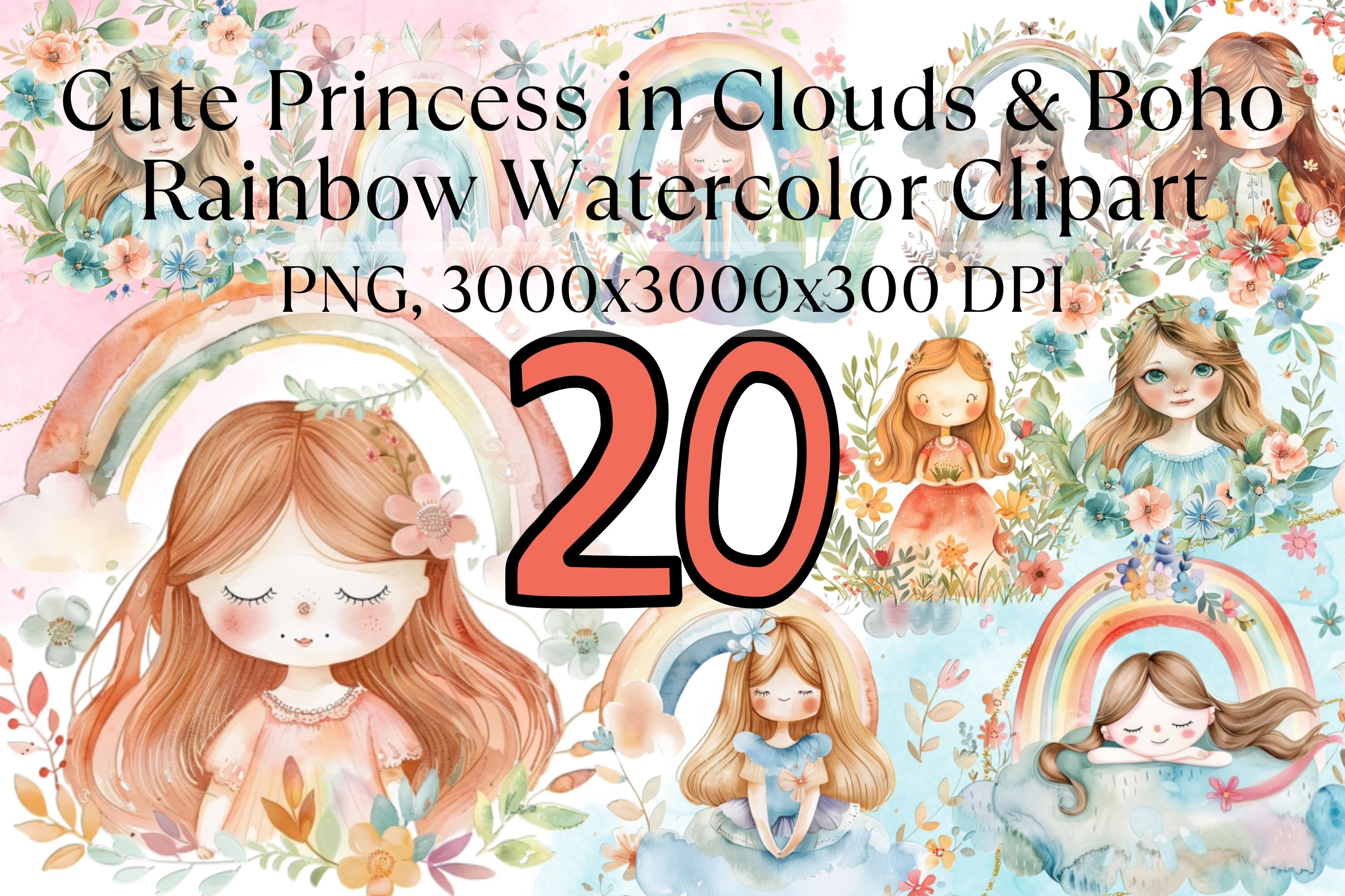 Cute Princess Girl Watercolor Clipart Graphic by EverydayStudioArt ...