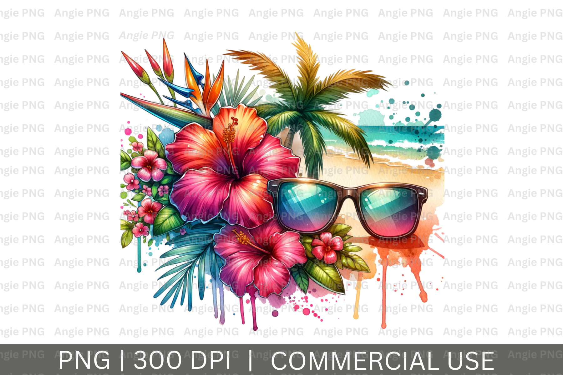 Watercolor Flowers & Sunglasses PNG Graphic by angela39503 · Creative ...