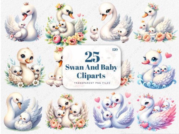 Watercolor Mother's Day Swan Clipart PNG