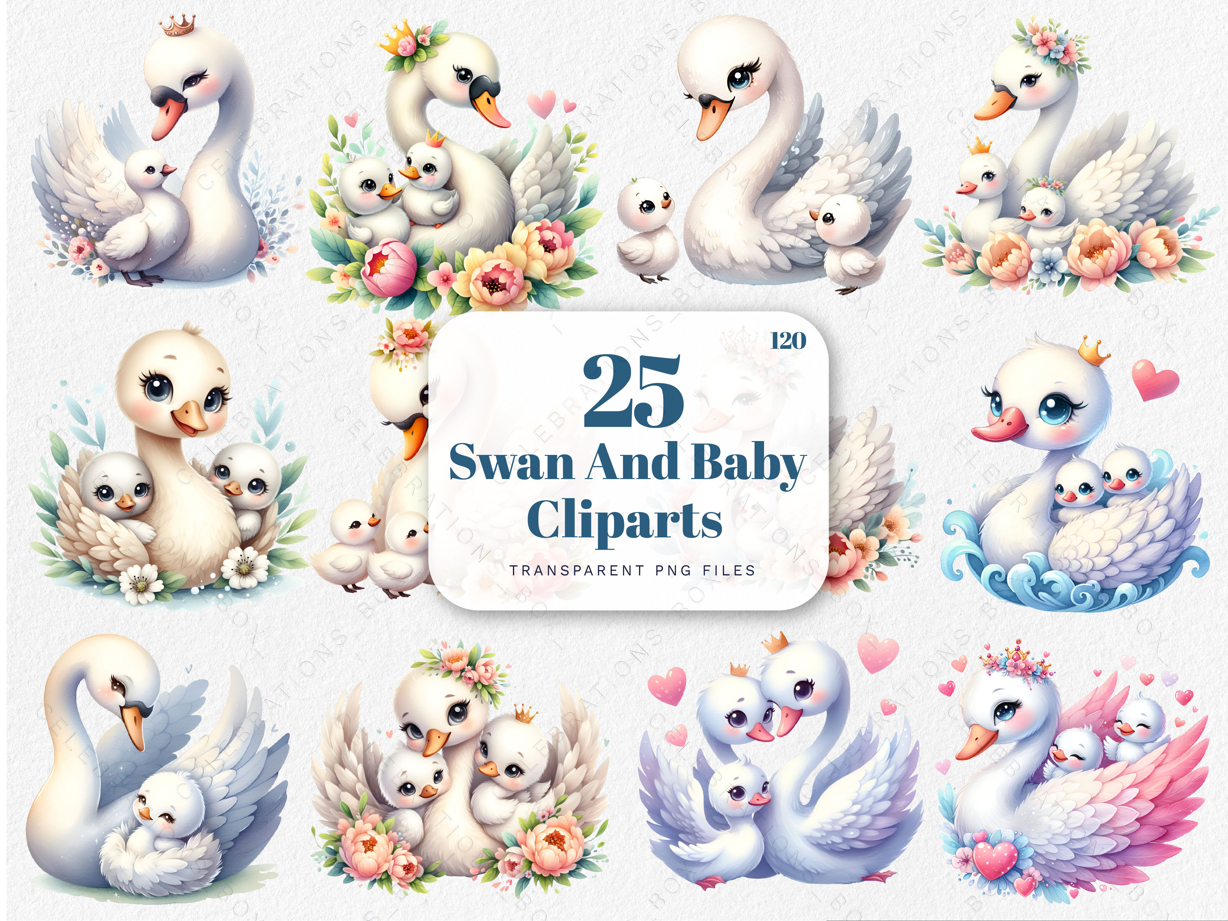 Watercolor Mother's Day Swan Clipart PNG