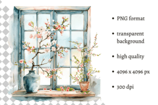 Watercolor Window Spring Background Watercolor Spring Window Illustration Graphic by MashMashStickers ...