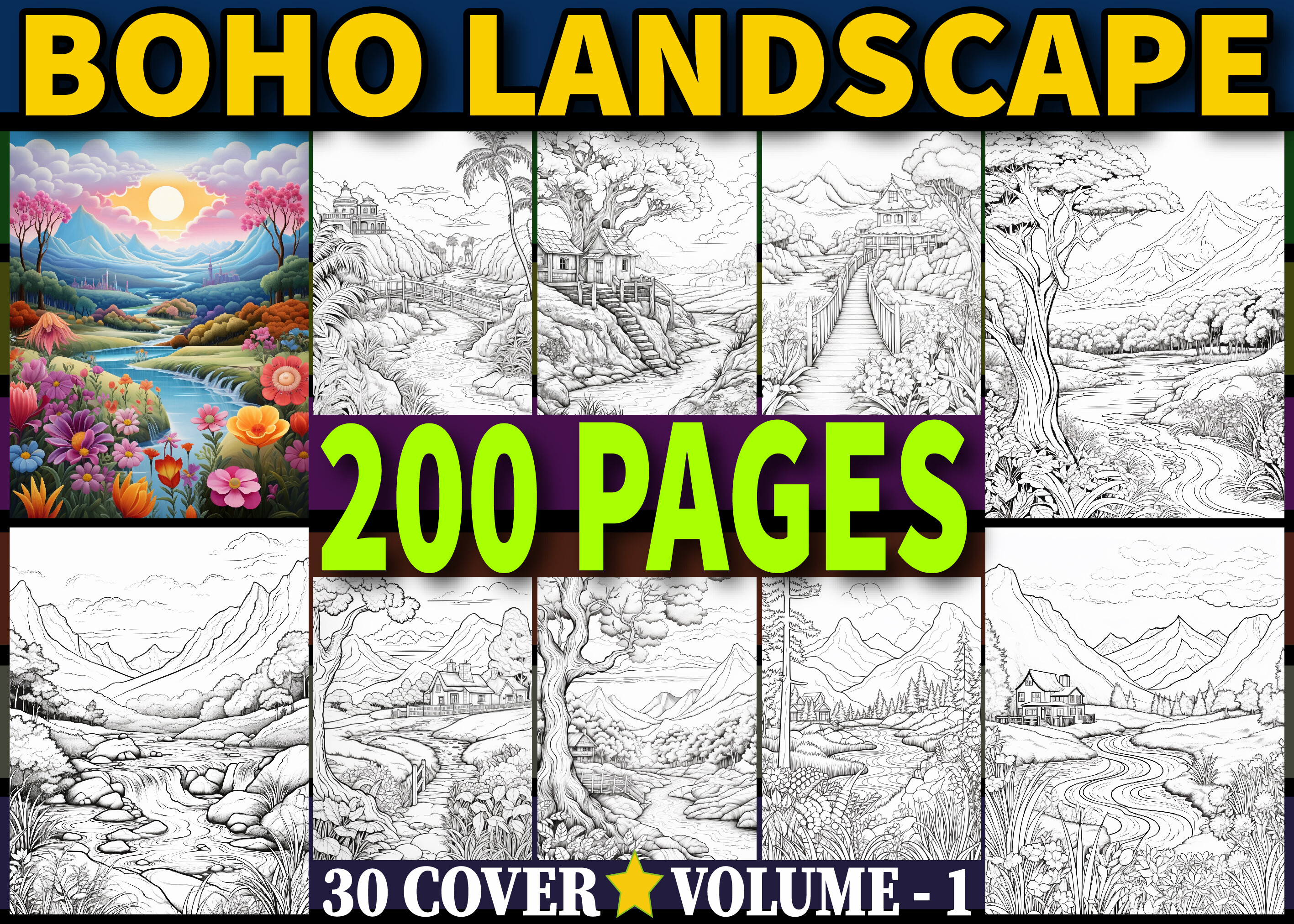 200 Boho Landscape Coloring Pages Adults