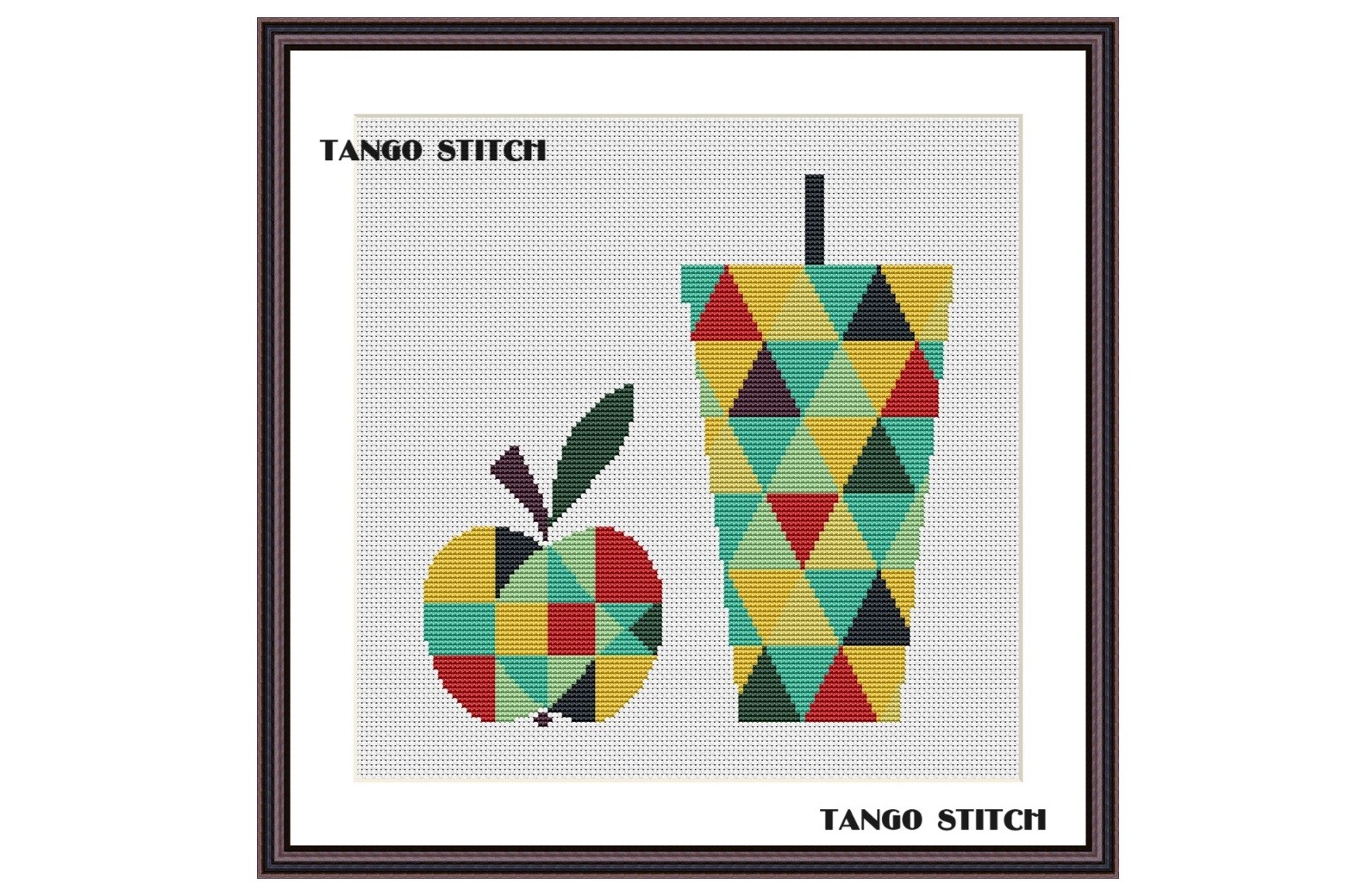 Apple Drink Geometric Cross Stitch Art