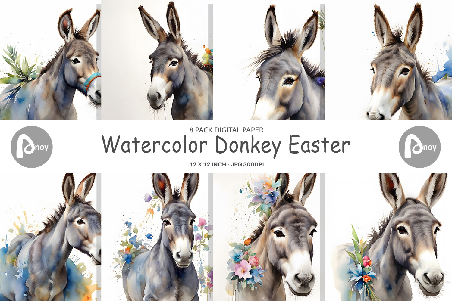 Digital Paper Watercolor Donkey Easter Graphic by Artnoy · Creative Fabrica