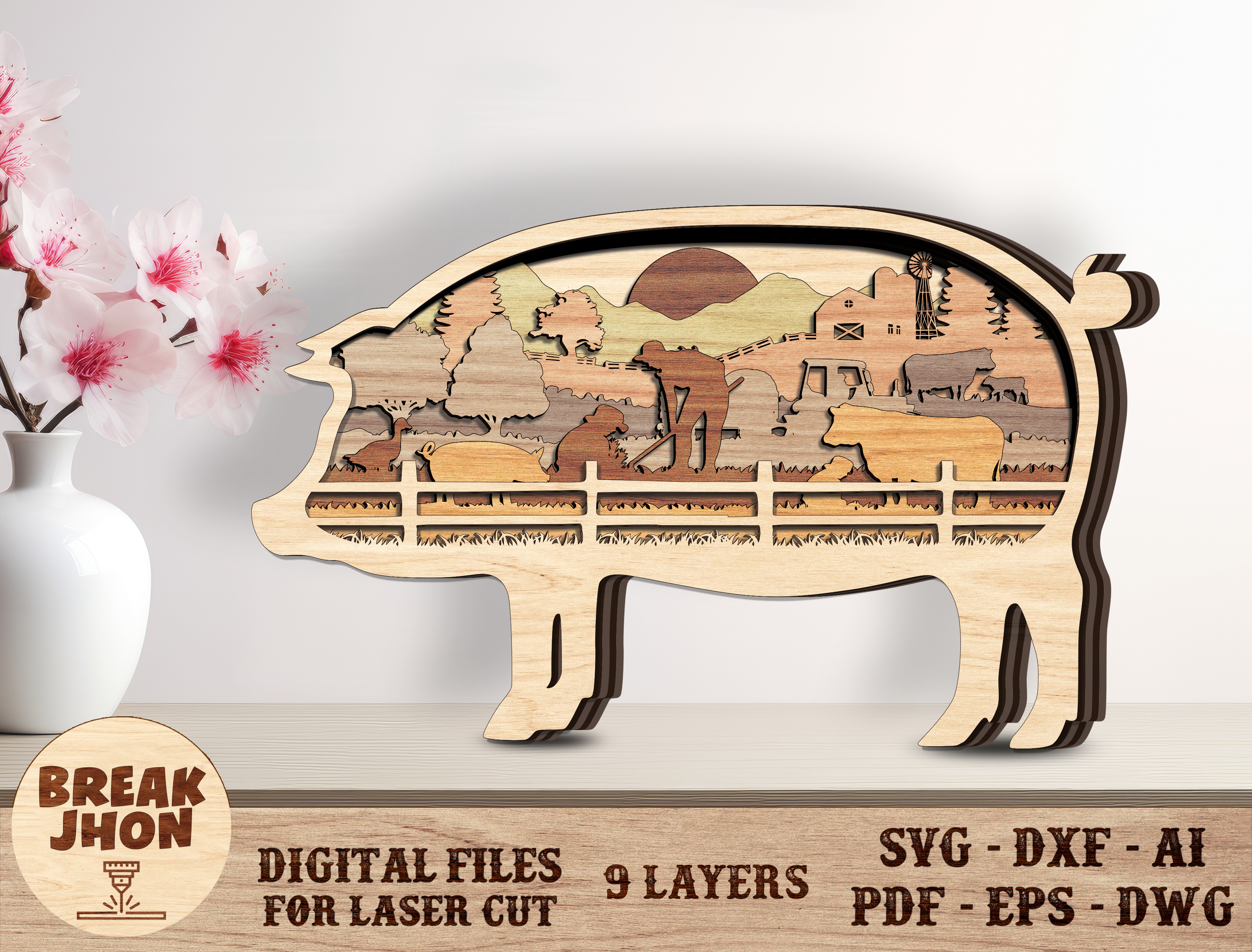 File Break Rvg Farm Animal Layered Cut File-Break Jhon · Creative Fabrica