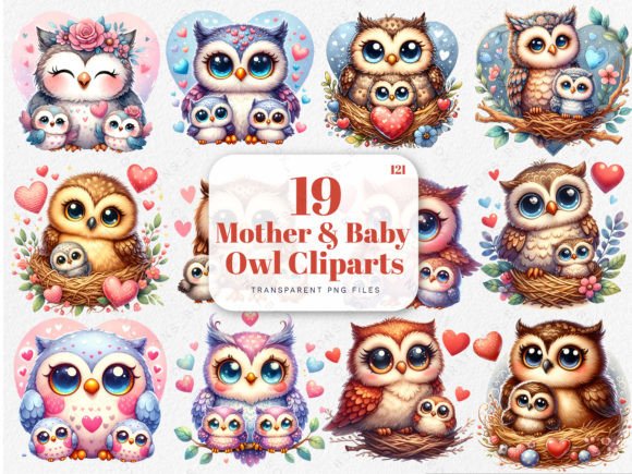 Happy Mother's Day PNG Owl and Baby Art