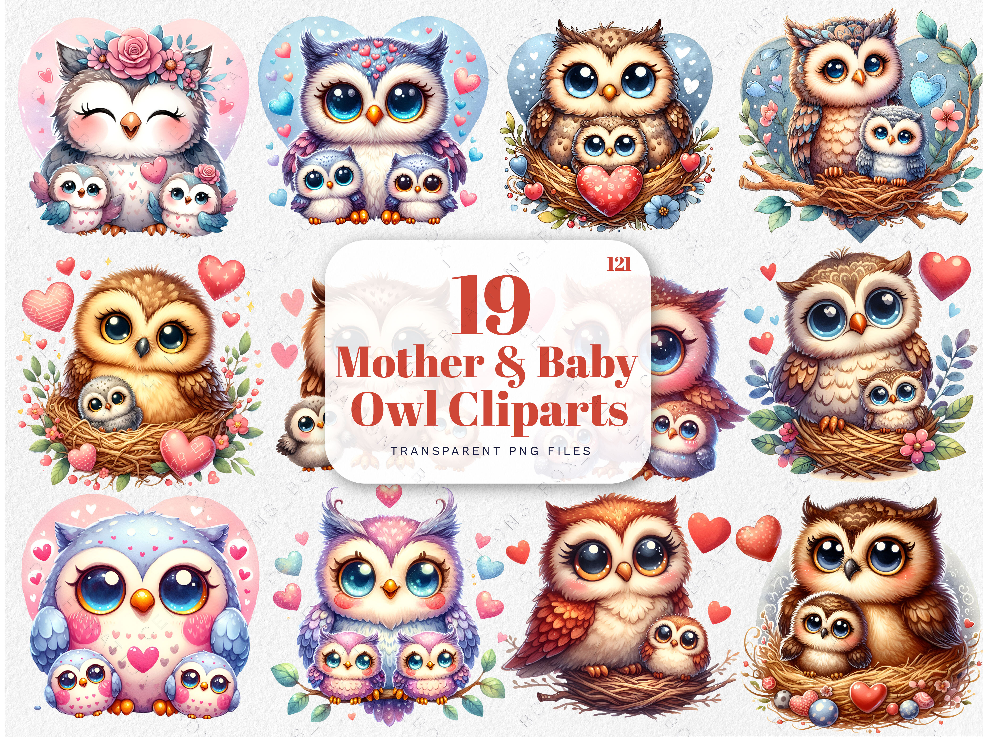 Happy Mother's Day PNG Owl and Baby Art