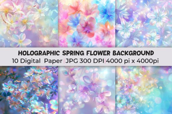 Holographic Spring Flower Backgrounds