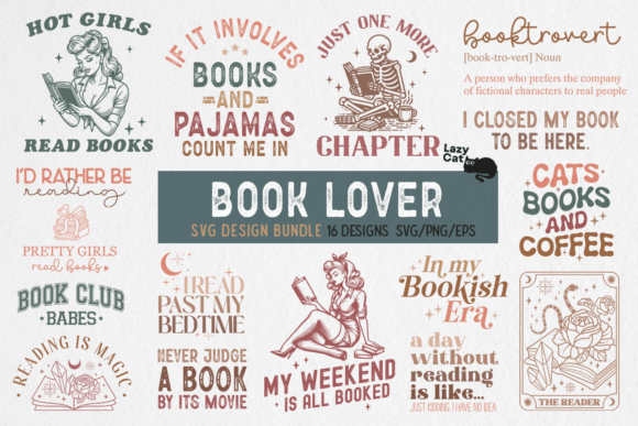 Book SVG PNG Bundle Grafika Rękodzieła Przez Lazy Cat