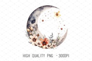 Watercolor Moon Crescent Boho Floral Png Graphic by ArtCursor ...