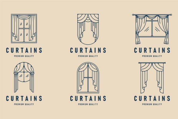 Set Curtain Window Logo Line Art