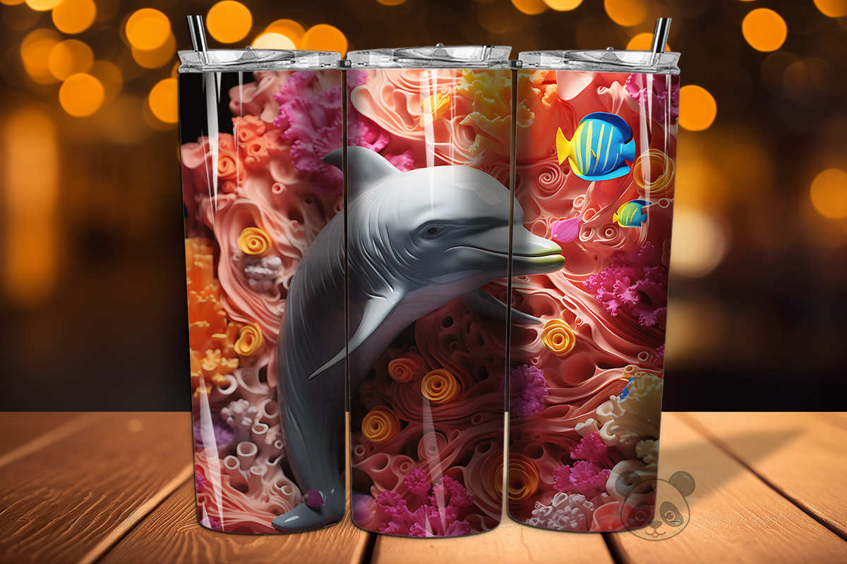 3D Dolphin Skinny Tumbler Wrap Graphic by Pandastic · Creative Fabrica
