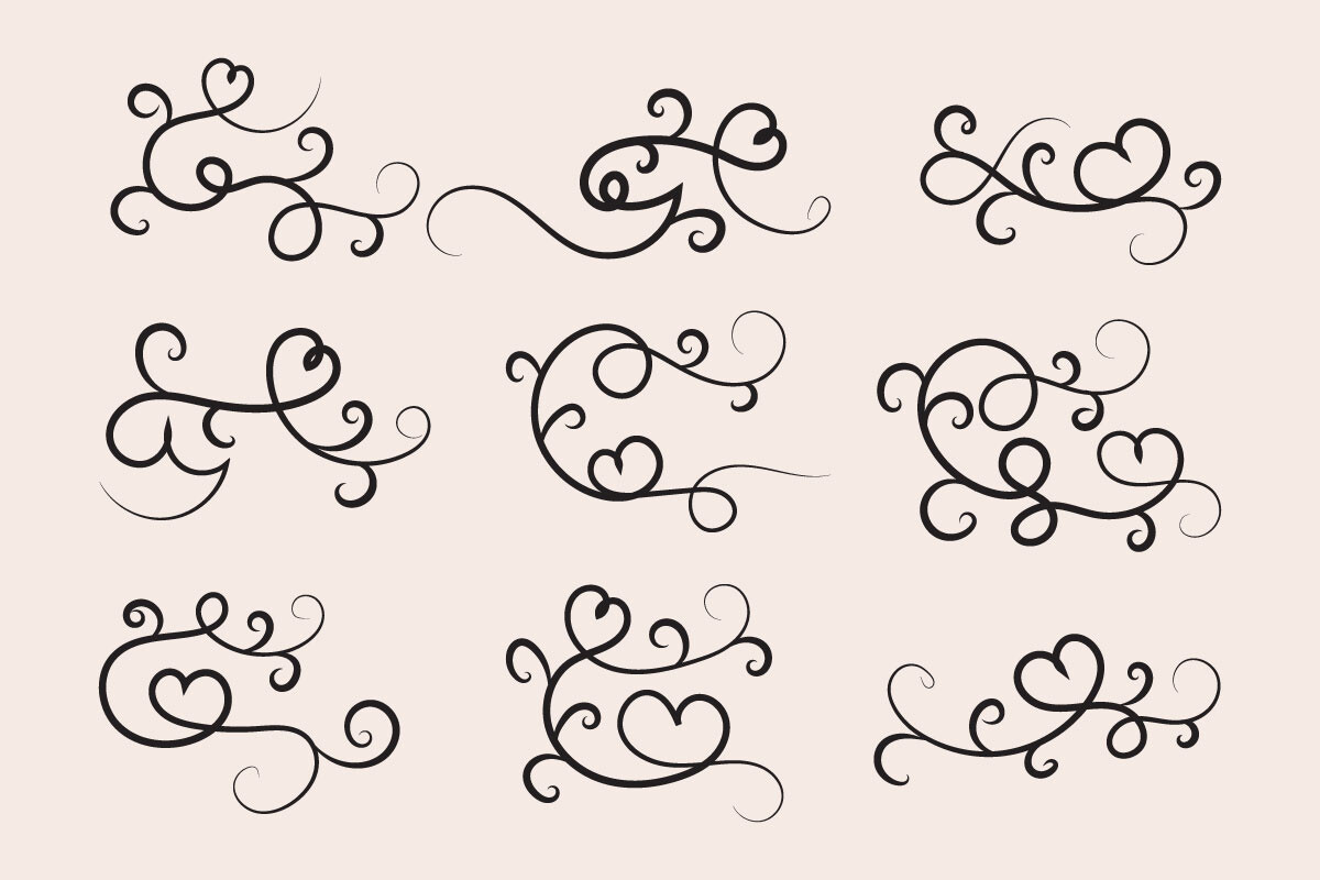 Mother's Day Hearts Swirls Flourish Svg