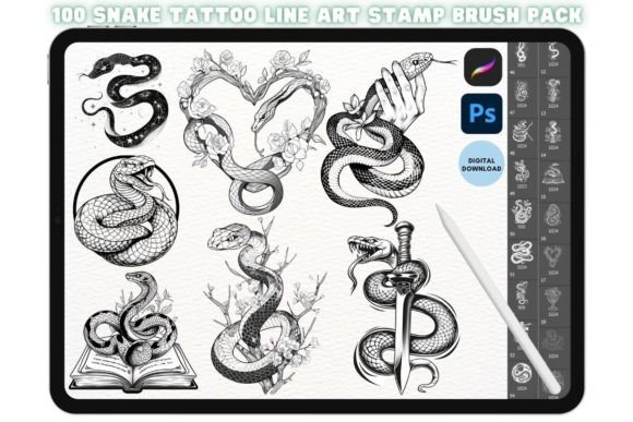 Procreate & Photoshop Snake Tattoo Brush Graphic Brushes By kraftcake