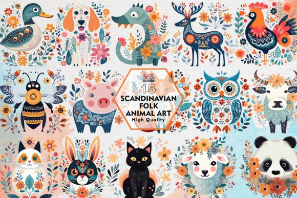 Scandinavian Folk Animal Art Clipart PNG