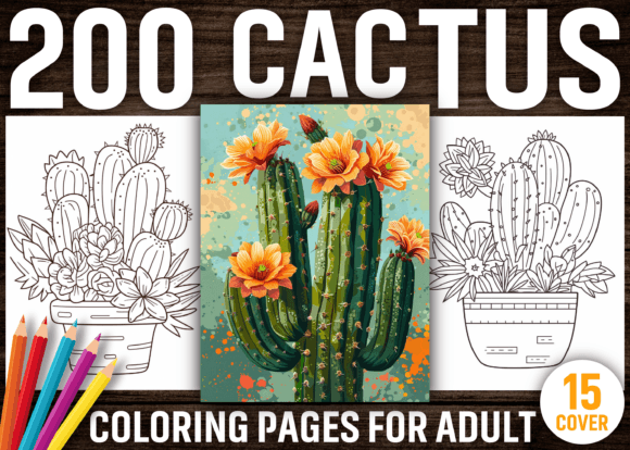 200 Cactus Coloring Pages for Adults