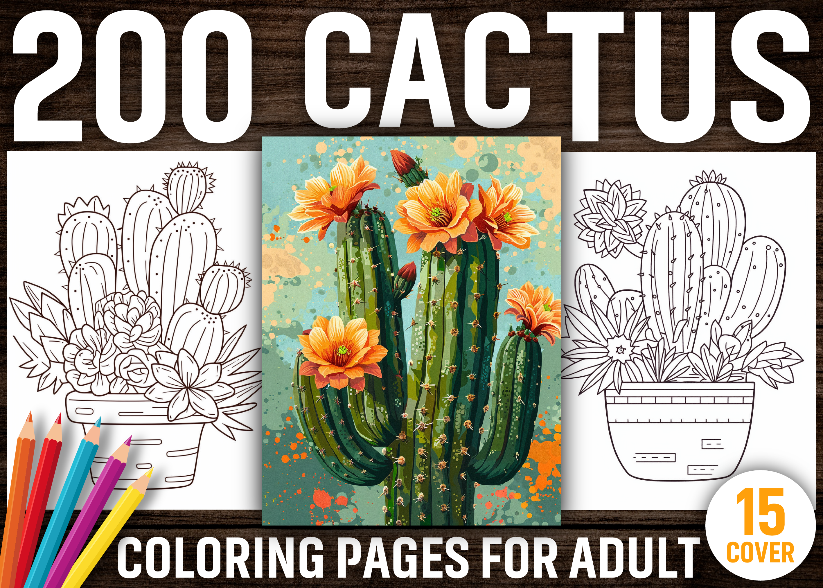 200 Cactus Coloring Pages for Adults