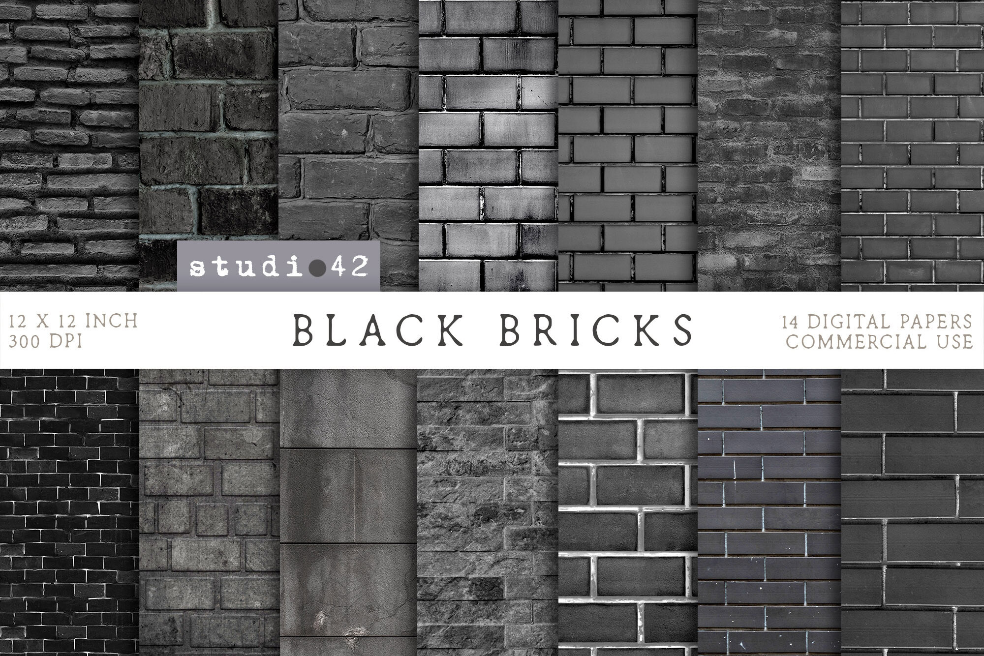 Black Bricks Background Digital Papers