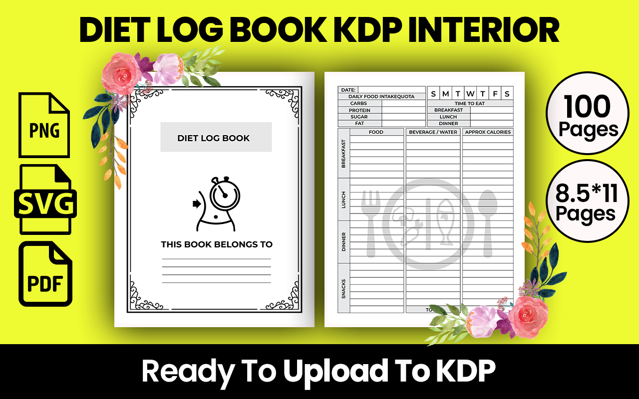 DIET LOG BOOK KDP INTERIOR Graphic by Razongraphics · Creative Fabrica