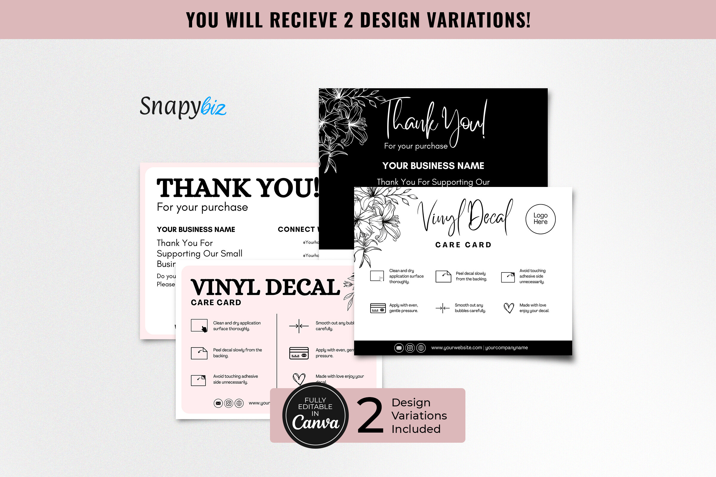 Editable Vinyl Decal Care Card Canva