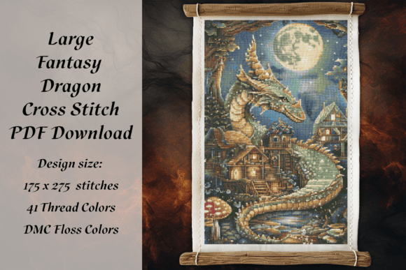 Large Dragon Fantasy Cross Stitch
