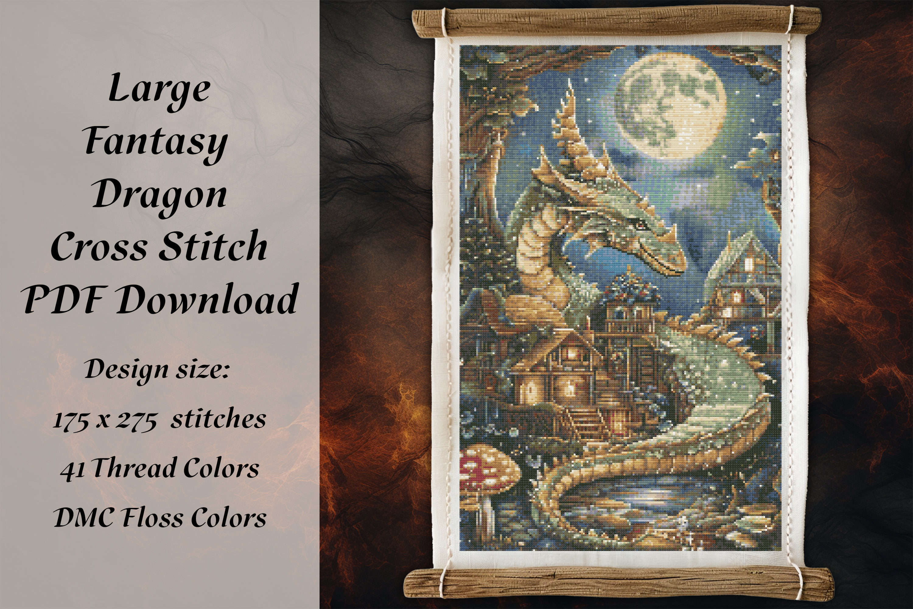 Large Dragon Fantasy Cross Stitch