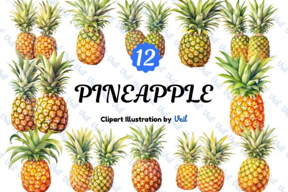 Pineapple Clipart Watercolor Bundle Graphic Illustrations By Veil