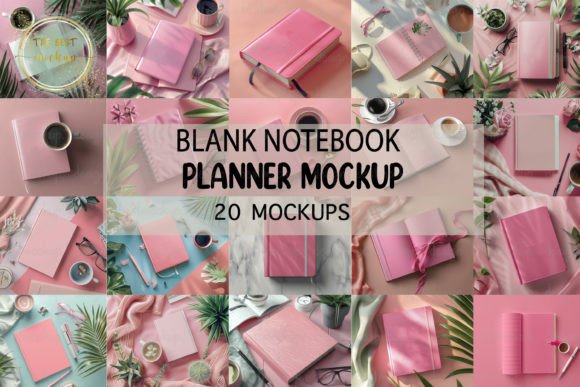 Pink Planner Notebook Mockup Bundle Gráfico Libros y Portadas de Libros Por TheBest Mockup