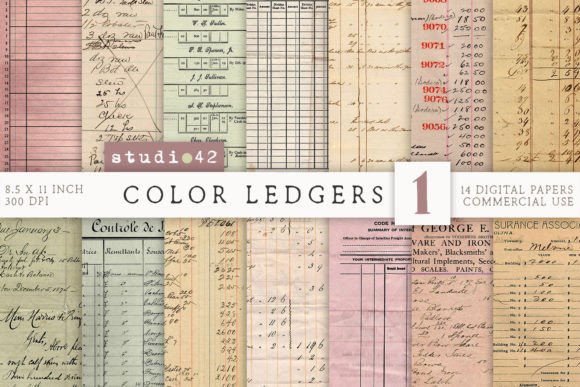 Printable Colorful Vintage Ledger Papers
