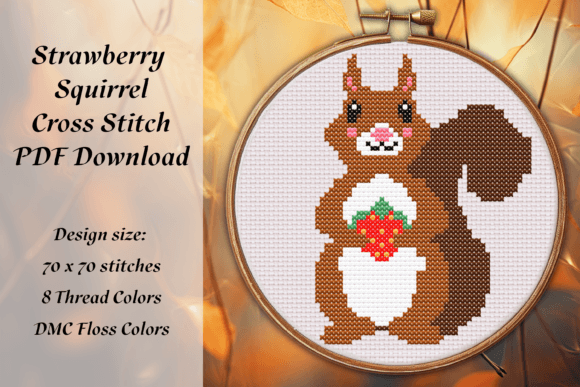 Squirrel and Strawberry Cross Stitch