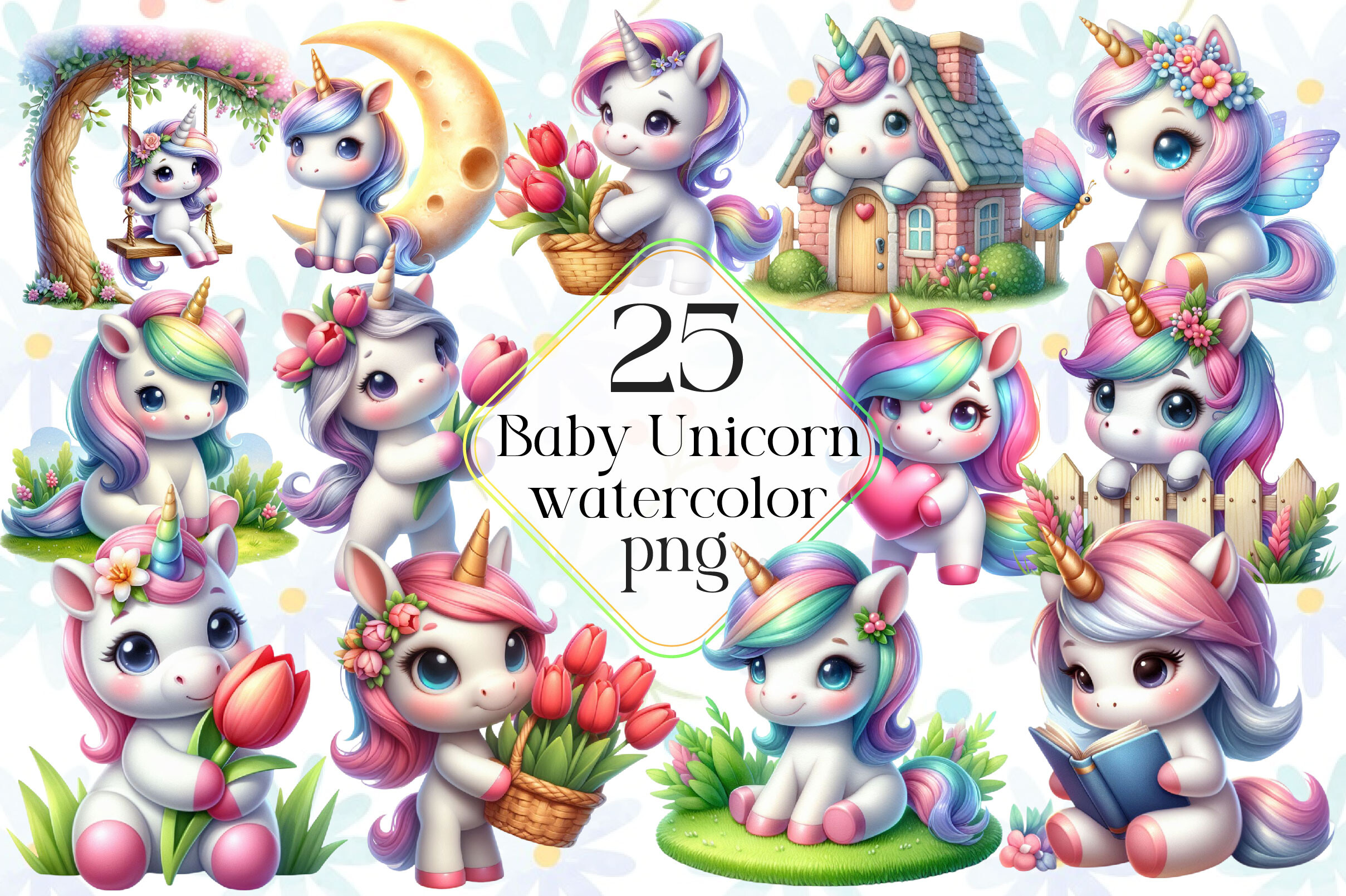 Watercolor Baby Unicorn Clipart PNG Graphic by Dream Creation ...