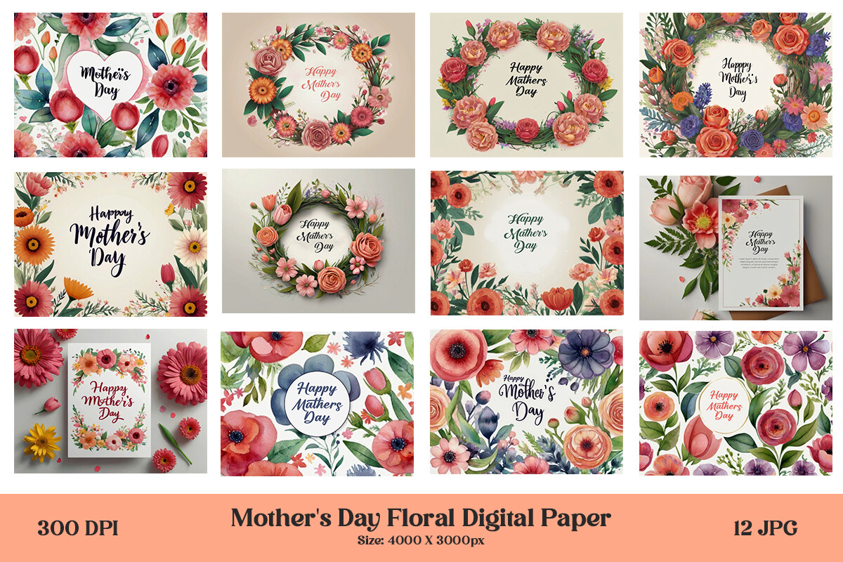 Watercolor Mothers Day Digital Paper Set Graphic by pixeness · Creative ...
