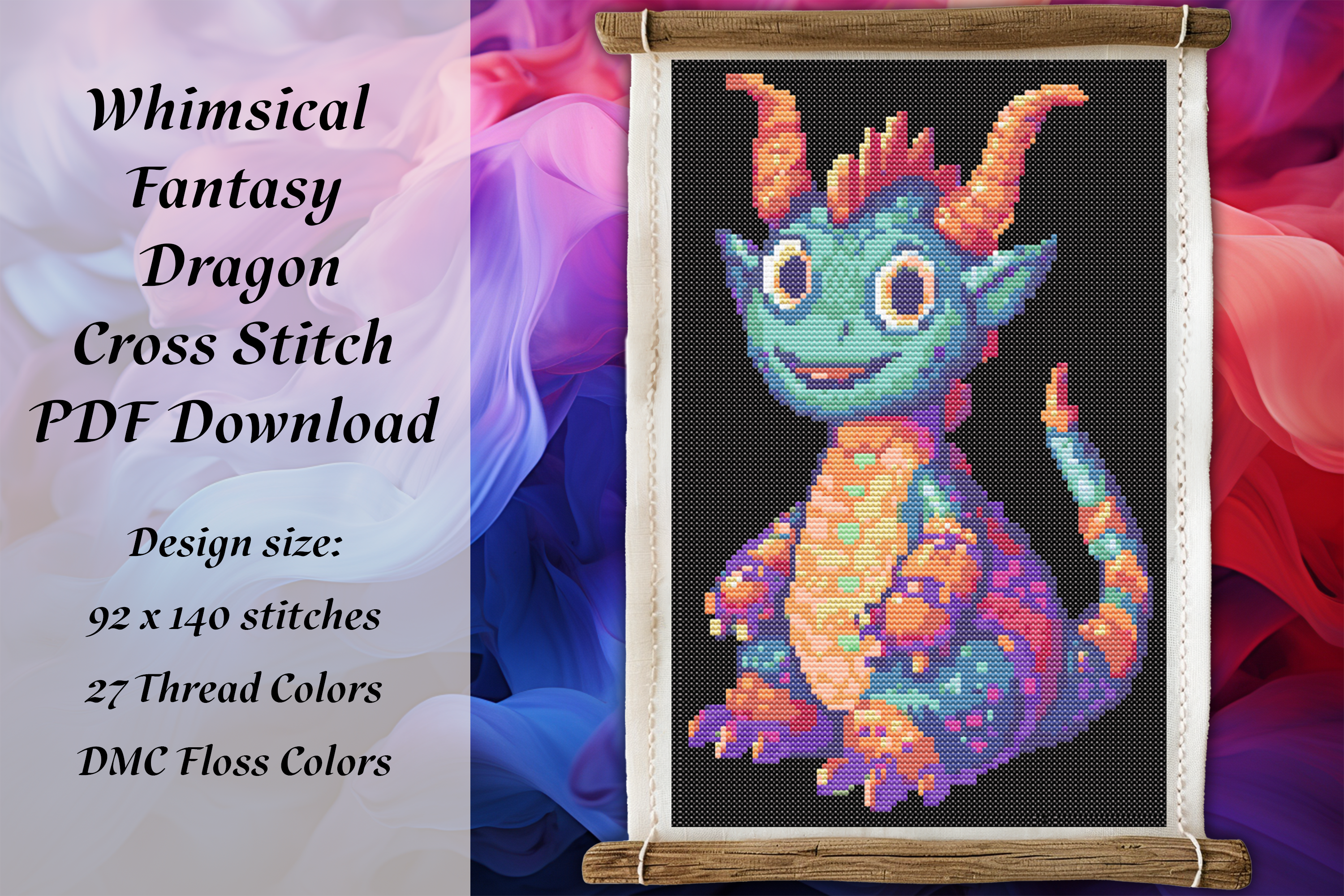 Whimsical Fantasy Dragon Cross Stitch