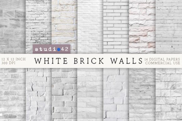 White Bricks Background Digital Papers