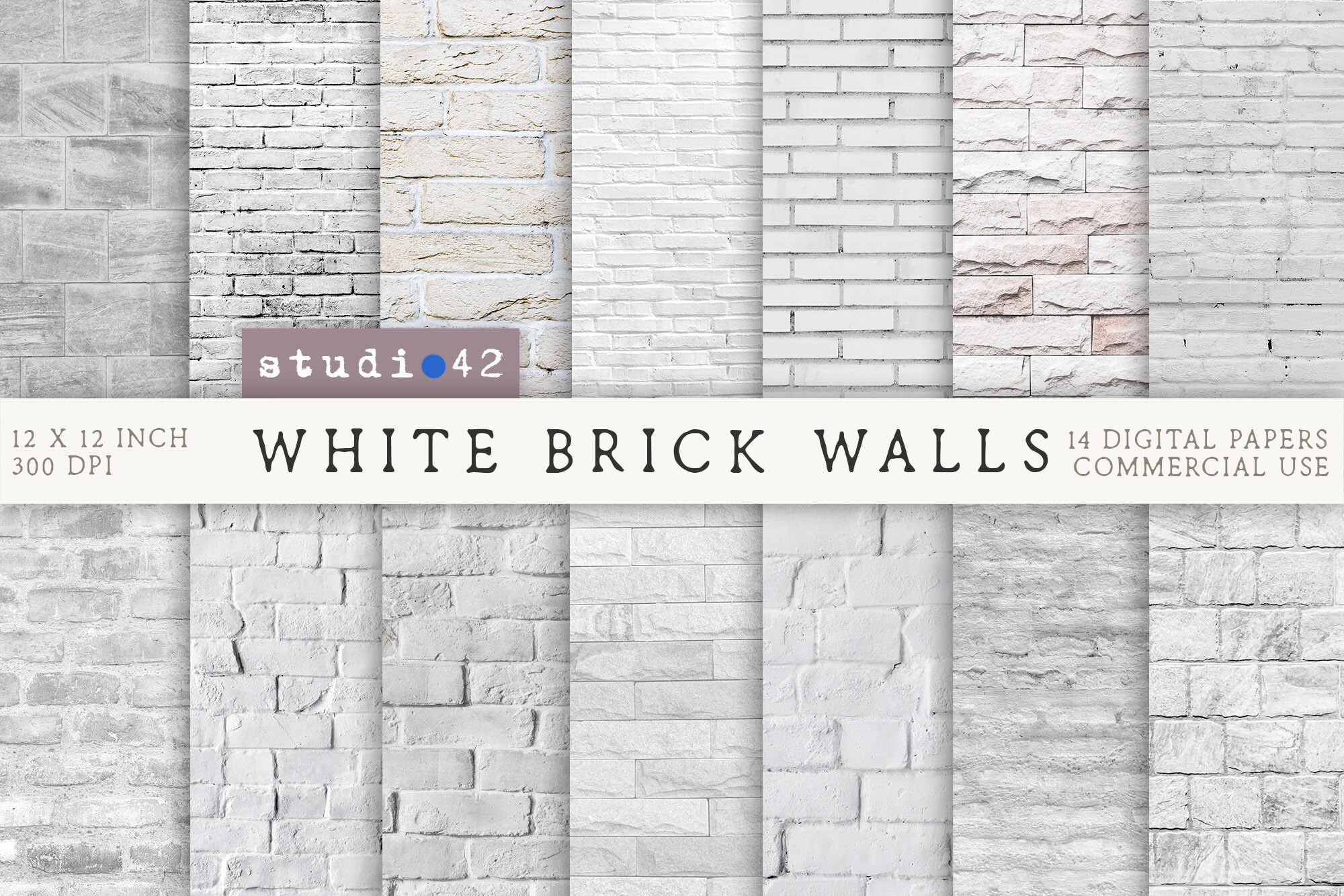 White Bricks Background Digital Papers