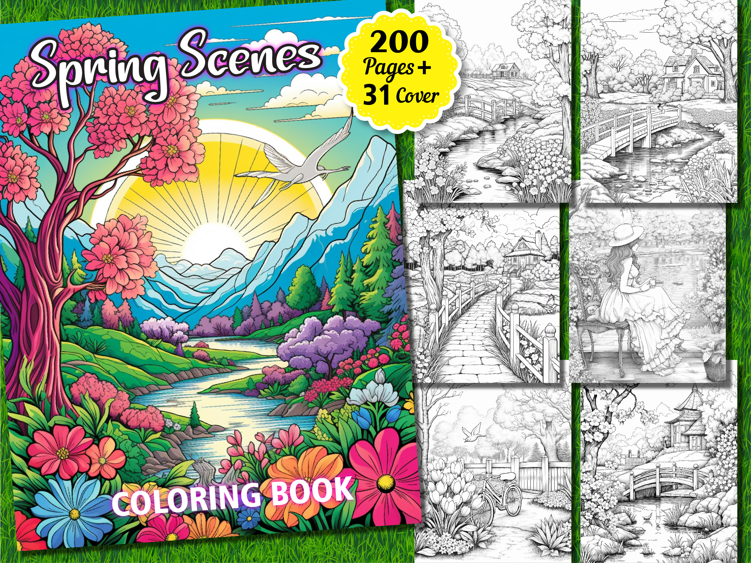 200 Spring Scenes Coloring Pages for Kdp Graphic by KIDS ZONE ...