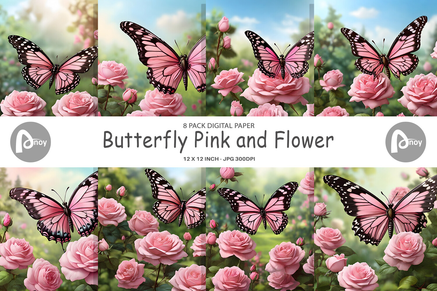 Digital Paper Butterfly Pink and Flower Graphic by Artnoy · Creative ...