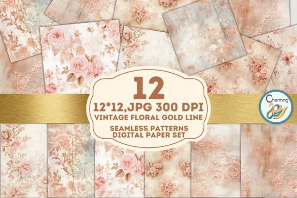 Digital Papers Set: Vintage Floral Gold