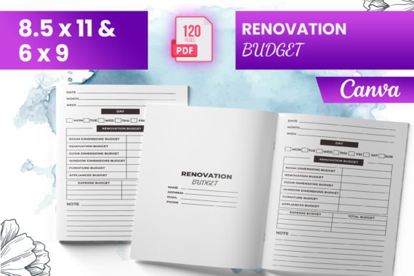 Renovation budget Canva template for KDP planner projects