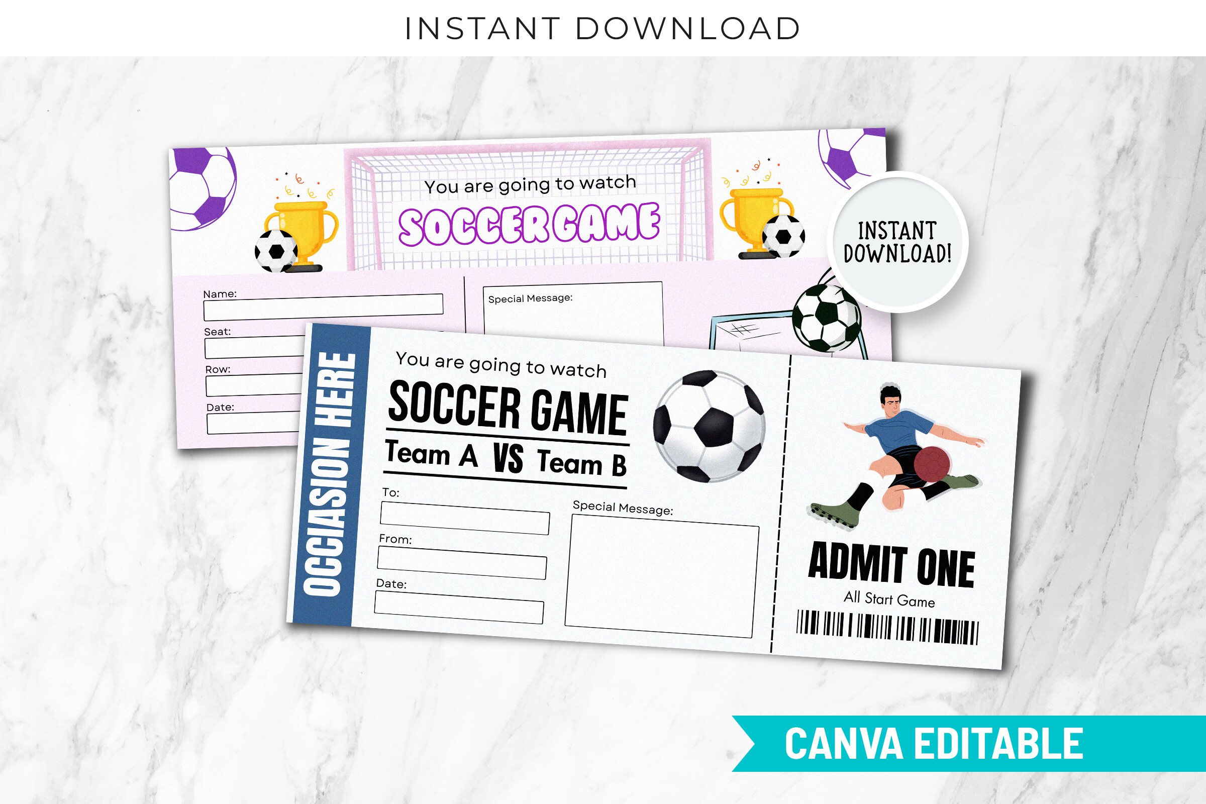 Soccer Game Ticket Birthday Gift Voucher