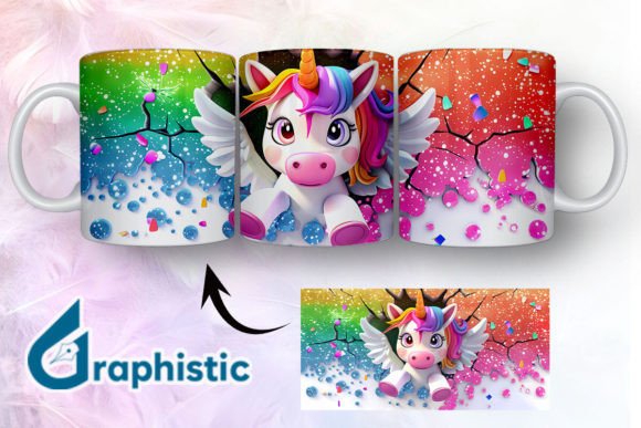 3D Break Through Unicorn Mug Wrap 08 Graphic Illustrations By Graphistic